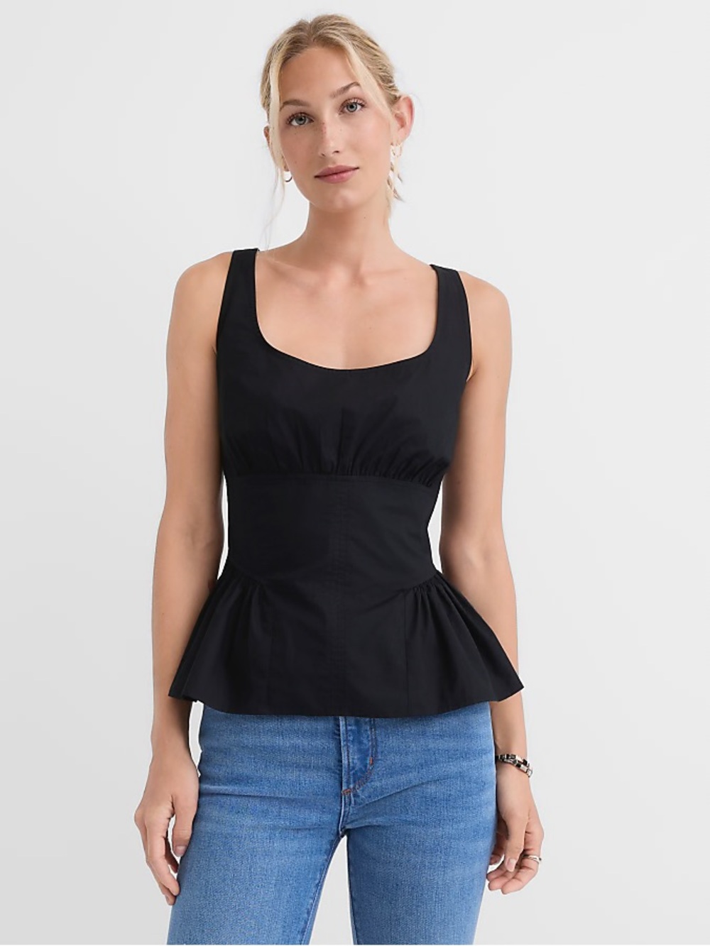 Poplin Seamed Peplum Top